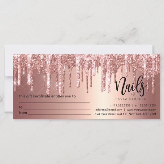 Elegante Kupfer-Rose Gold Glitzer Tropfen Nägel (Rückseite)