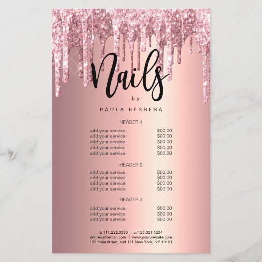 Elegante Kupfer Rose Gold Glitzer Tropfen Nägel Fl Flyer (Vorne)