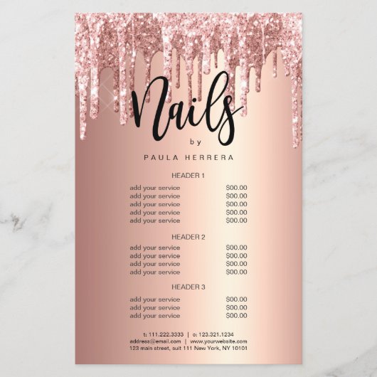 Elegante Kupfer-Rose Gold Glitzer Tropfen Nägel Flyer (Vorne)
