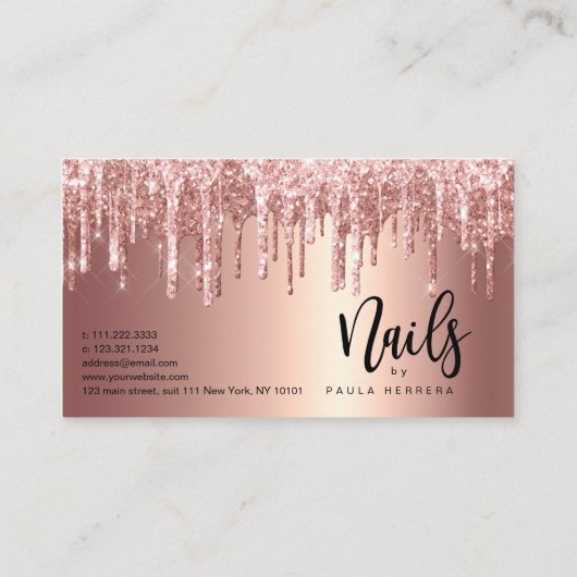 Elegante Kupfer-Rose Gold Glitzer Tropfen Nägel Treuekarte (Rückseite)