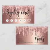 Elegante Kupfer-Rose Gold Glitzer Tropfen Nägel Treuekarte (Vorne/Hinten)