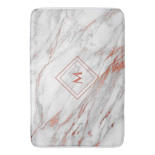 Elegante Kupfer-Rose Gold und Weißmarmor |Monogram Badematte (Vorderseite Vertikal)