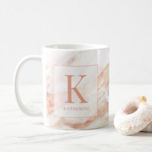 Elegante Kupfer-Roségold-Folie Marmor Monogramm Kaffeetasse