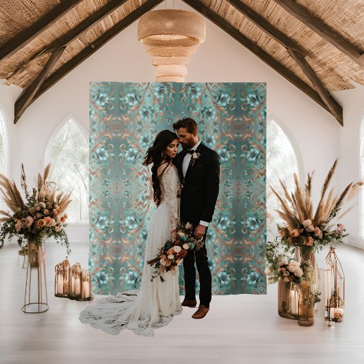 Elegante Kupfer Türkis Minimale Blume Wandteppich