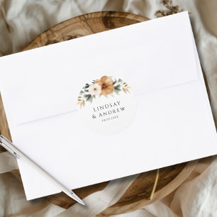 Elegante Kupfer- und erdige weiße Hochzeit Runder Aufkleber