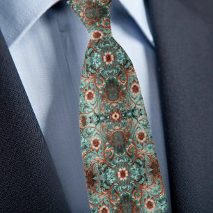 Elegante Kupfer- und Türkis-Formale Floral  Krawatte