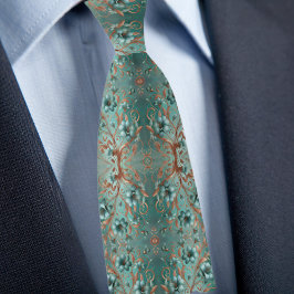 Elegante Kupfer und Türkis Minimale Blume Krawatte