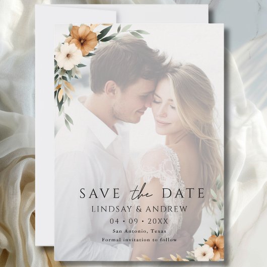 Elegante Kupferfarbene Botanische Erdfotografie Save The Date