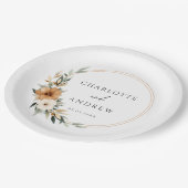 Elegante Kupferfarbene Erdig-Botanische Hochzeit Pappteller (Schrägansicht)