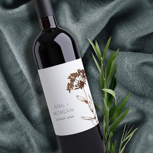 ELEGANTE KUPFERFOLIE HYDRANGEA FLORAL WEDD WEINETIKETT