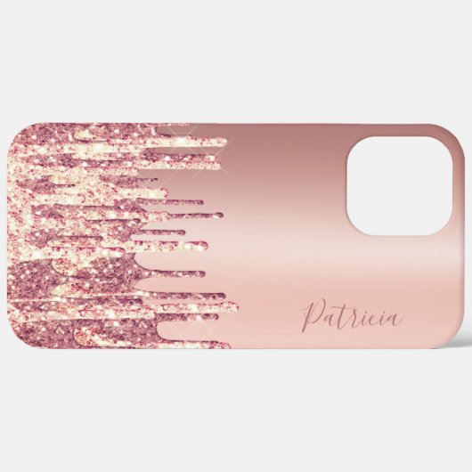Elegante Kupfergold-Glitzer-Rose Tropfen Case-Mate iPhone Hülle (Hinten (horizontal))