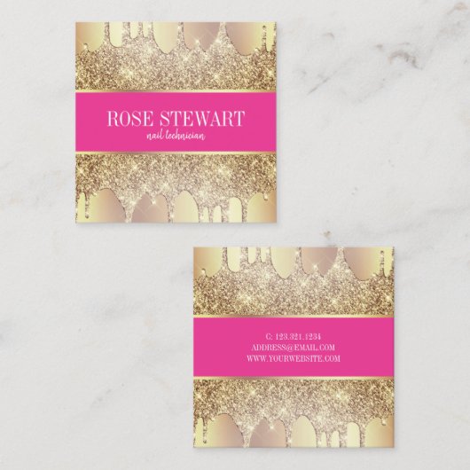 Elegante Kupfergold-Glitzer-Tropfen-Nägel Quadratische Visitenkarte (Vorne/Hinten)