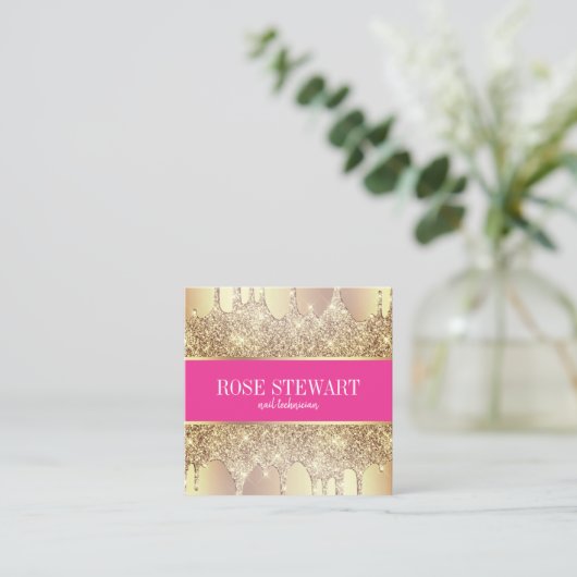 Elegante Kupfergold-Glitzer-Tropfen-Nägel Quadratische Visitenkarte (Stehend Vorderseite)