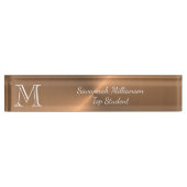 Elegante Kupferkesseln Metal Monogram Student Meta Namensplakette (Vorderseite)