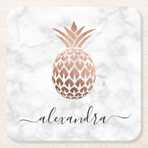 Elegante Kupferkiefer-Rose, weißer Marmor Rechteckiger Pappuntersetzer