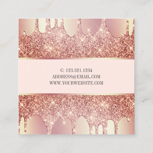 Elegante Kupfernageln der Rose Gold Glitzer Tropfe Quadratische Visitenkarte (Rückseite)
