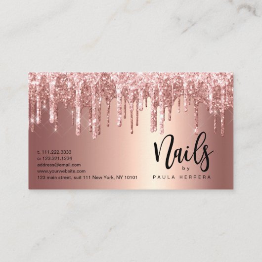 Elegante Kupfernageln der Rose Gold Glitzer Tropfe Terminkarte (Rückseite)