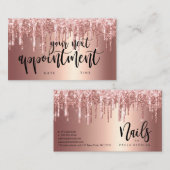 Elegante Kupfernageln der Rose Gold Glitzer Tropfe Terminkarte (Vorne/Hinten)