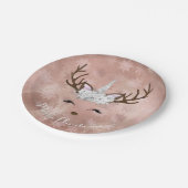 Elegante Kupferrentiere aus Rose, Goldmarmor Pappteller (Schrägansicht)