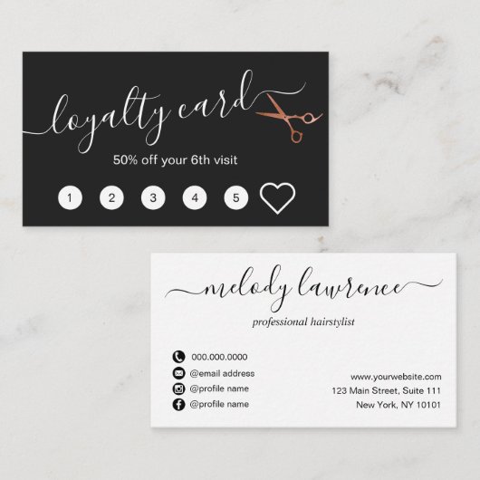 Elegante Kupferschere aus Rose Treuekarte (Vorne/Hinten)