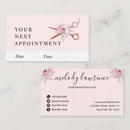 Elegante Kupferschere-Rose Terminkarte (Vorne/Hinten)