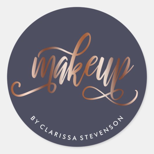 Elegante Kupferschminke-Rose Gold & Marineblau Runder Aufkleber (Vorderseite)