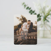 Elegante Kupfertypografie mit Marmorrücken-Foto Save The Date (Stehend Vorderseite)