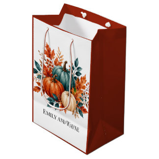 Elegante Kürbis-Hochzeitsnamen in Rostrot und Türk Mittlere Geschenktüte