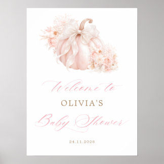 Elegante Kürbis-Schleife Baby Shower Begrüßung Poster
