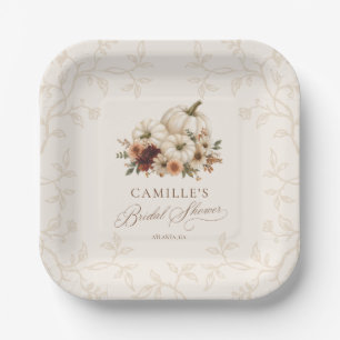 Elegante Kürbis- und Herbst-Blumen-Brautparty Pappteller
