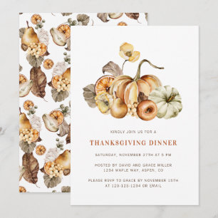 Elegante Kürbisse aus Wasserfarbe zum Thanksgiving Einladung