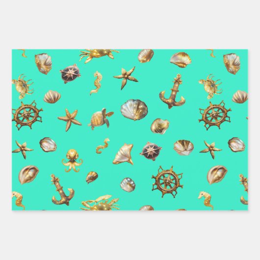 Elegante Küste Themed Nautical Blue and White Geschenkpapier Set (Vorderseite 2)