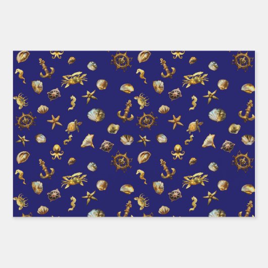 Elegante Küste Themed Nautical Blue and White Geschenkpapier Set (Vorderseite)
