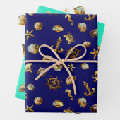 Elegante Küste Themed Nautical Blue and White Geschenkpapier Set (Beispiel)