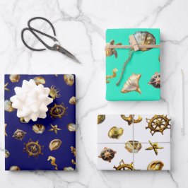 Elegante Küste Themed Nautical Blue and White Geschenkpapier Set