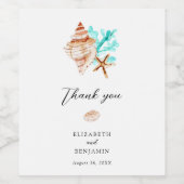 Elegante Küsten-Muschel-Danksagung Strandhochzeit Weinetikett (Einzelnes Label)