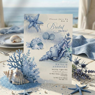 Elegante Küsten-Ozean-Blau-Muschel-Braut- Dusche Einladung