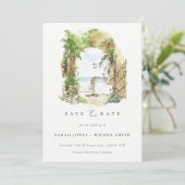 Elegante Küstenlinie Botanischer Garten Sandstrand Save The Date (Stehend Vorderseite)