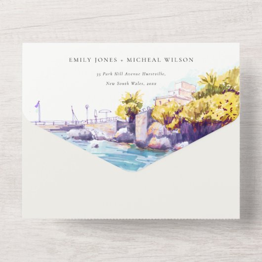 Elegante Küstenstrasse Sand Beach Rocky Seascape H All In One Einladung (Rückseite)