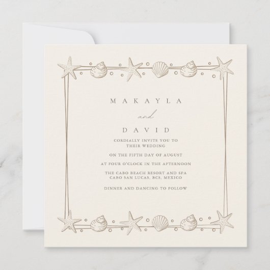 Elegante Küstenstrasse Seashell Beach Hochzeit Einladung (Vorderseite)