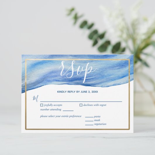 Elegante Küstenwache Wasserfarbenwelt im Klassisch RSVP Karte (Stehend Vorderseite)
