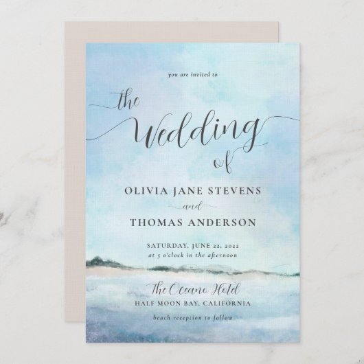 Elegante Küstenwasserwelt Elopement Beach Hochzeit Einladung (Vorne/Hinten)
