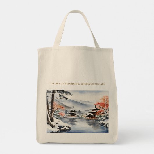 Elegante Kyōto im Winter Wasserfarbenfreude Kunst- Tragetasche (Rückseite)