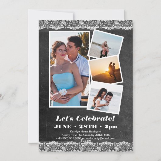 Elegante Lace 5 Foto Engagement Party Einladung (Rückseite)