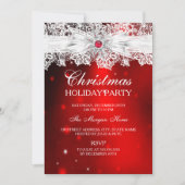 Elegante Lace Bow Red Christmas Holiday Party Einladung (Vorderseite)