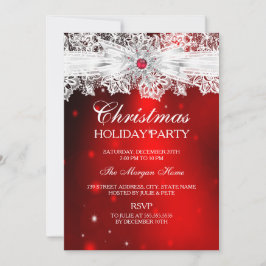 Elegante Lace Bow Red Christmas Holiday Party Einladung