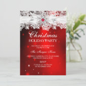 Elegante Lace Bow Red Christmas Holiday Party Einladung (Stehend Vorderseite)