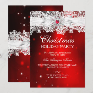 Elegante Lace Bow Red Christmas Holiday Party Einladung