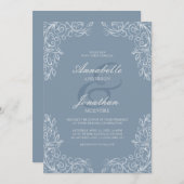Elegante Lace Dusty Blue Scroll Hochzeit Einladung (Vorne/Hinten)