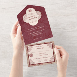 Elegante Lace Floral Chinese Wedding All In One Einladung